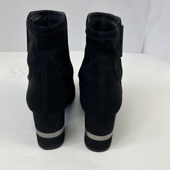 Stuart Weitzman Black Suede Heeled Ankle Boots Size 7 Silver Accents - Picture 9 of 13